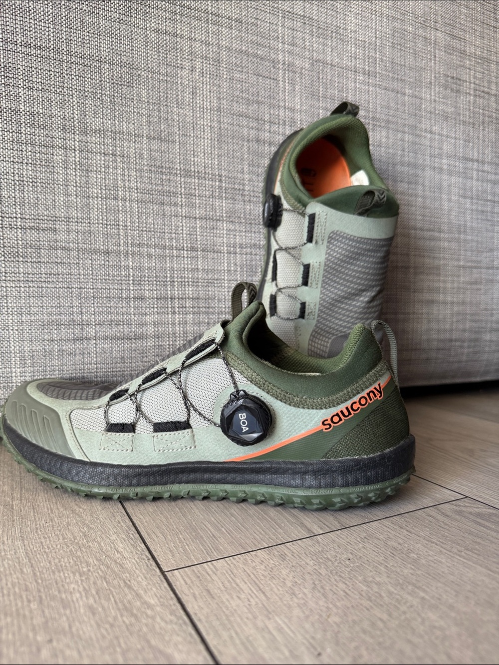 Saucony Olive Green and Orange Trail Runners with BOA Formfit